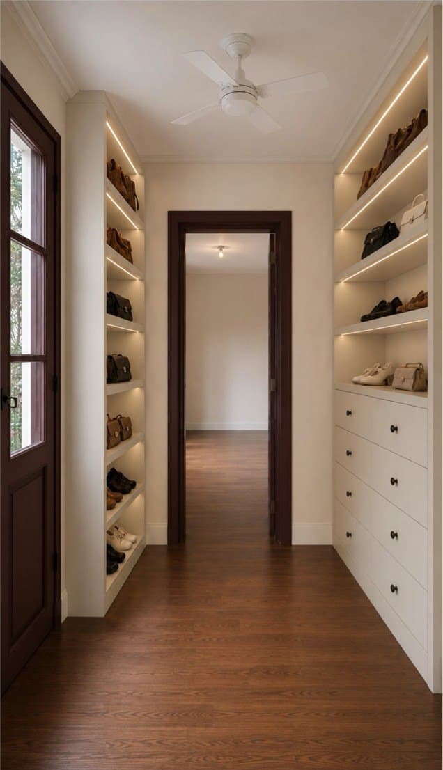 Vestidor: estantes iluminados